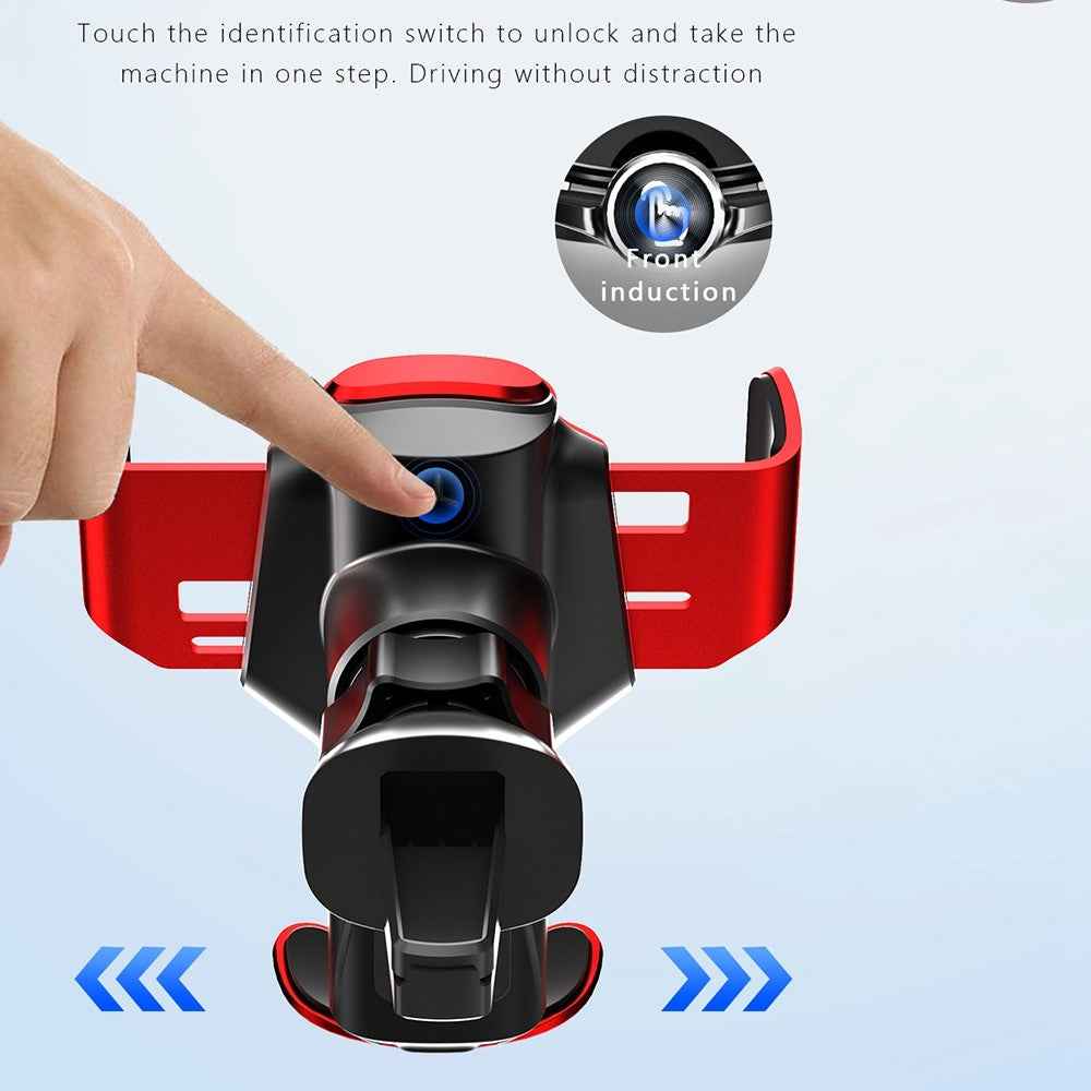 P9 Electric Locking Car Air Outlet Phone Holder 15W Wireless Charger Universal Cellphone Bracket - Silver