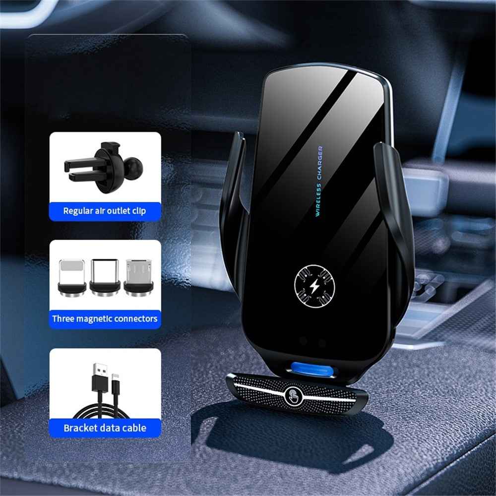 X5 360 Degree Rotation Car Air Outlet Mount 15W Wireless Charger Mobile Phone Holder Smart Touch Sensing Cellphone Bracket - Tarnish