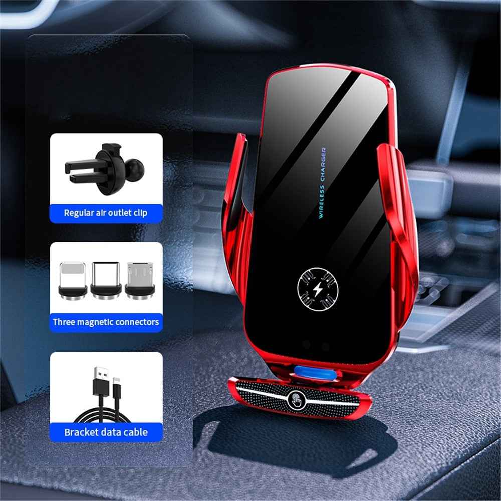 X5 360 Degree Rotation Car Air Outlet Mount 15W Wireless Charger Mobile Phone Holder Smart Touch Sensing Cellphone Bracket - Red