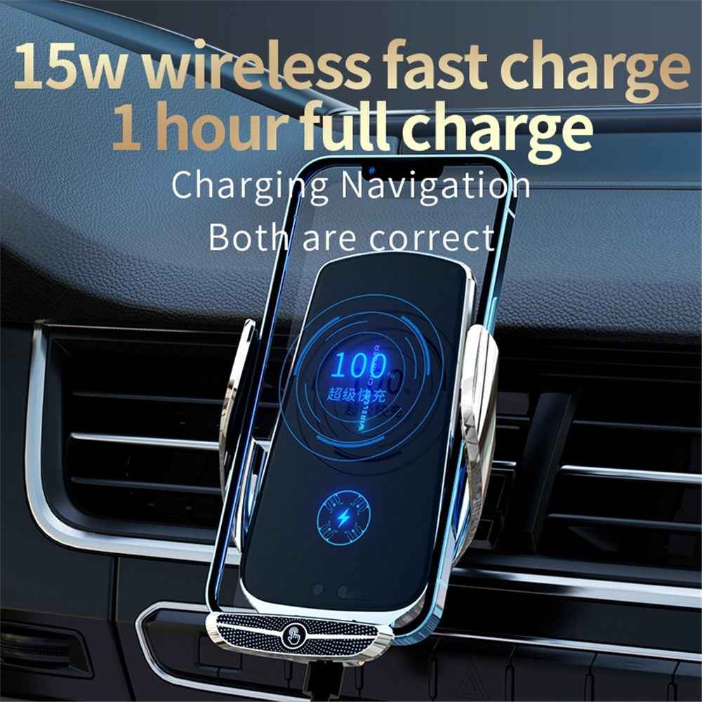 X5 360 Degree Rotation Car Air Outlet Mount 15W Wireless Charger Mobile Phone Holder Smart Touch Sensing Cellphone Bracket - Red