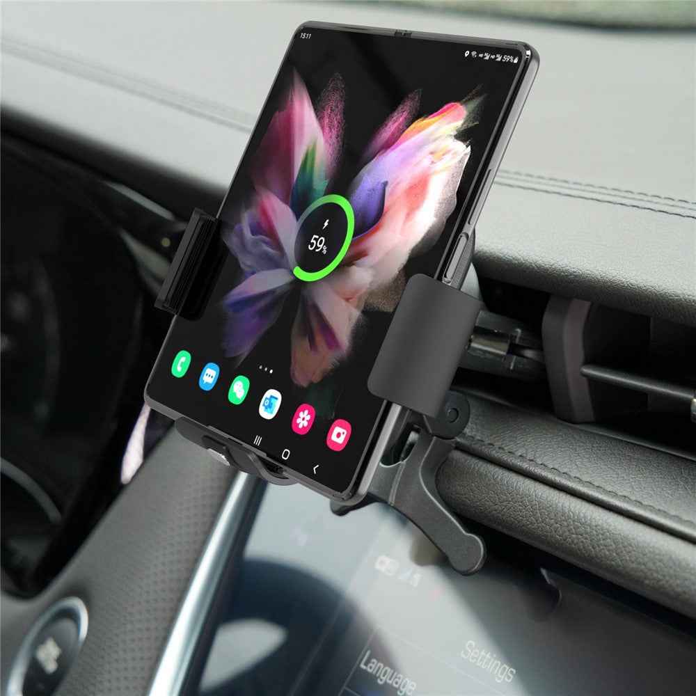 S11 Electromagnetic Induction Wireless Charger Foldable Screen Phone Clamp Holder Car Air Vent / Dashboard / Windshield Mount Bracket for Samsung Qi-enabled Phones