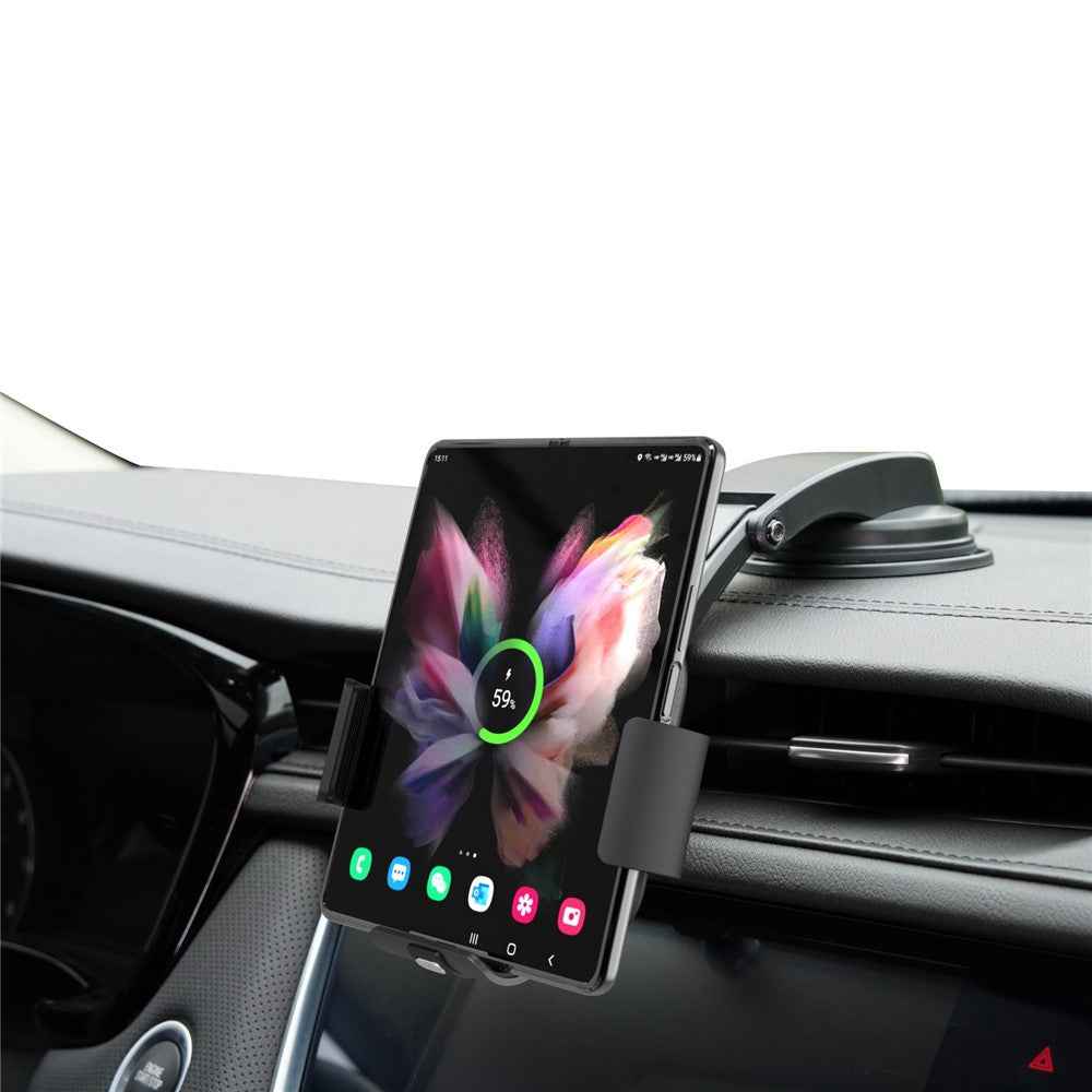S11 Electromagnetic Induction Wireless Charger Foldable Screen Phone Clamp Holder Car Air Vent / Dashboard / Windshield Mount Bracket for Samsung Qi-enabled Phones