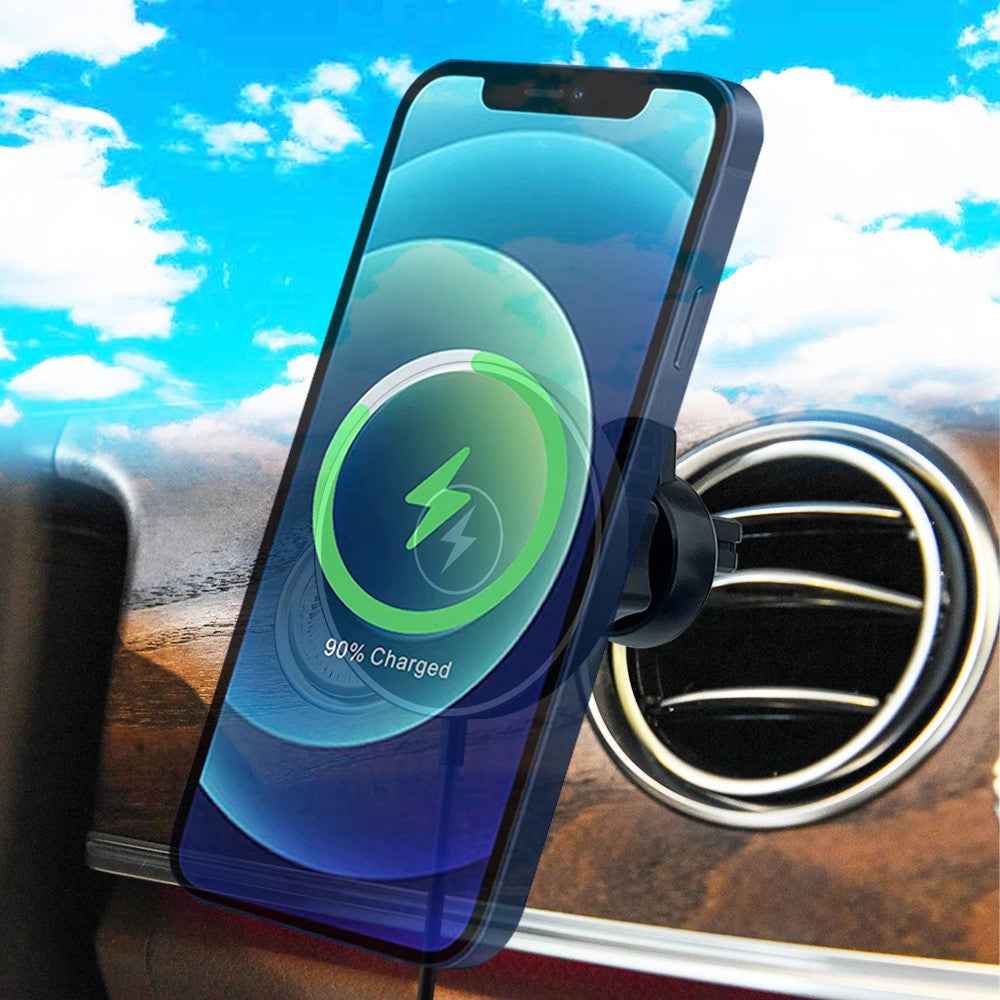 C12 15W Car Magnetic Wireless Charger Air Vent Mount Phone Fast Charging Bracket for iPhone 14 / 13 / 12 Series