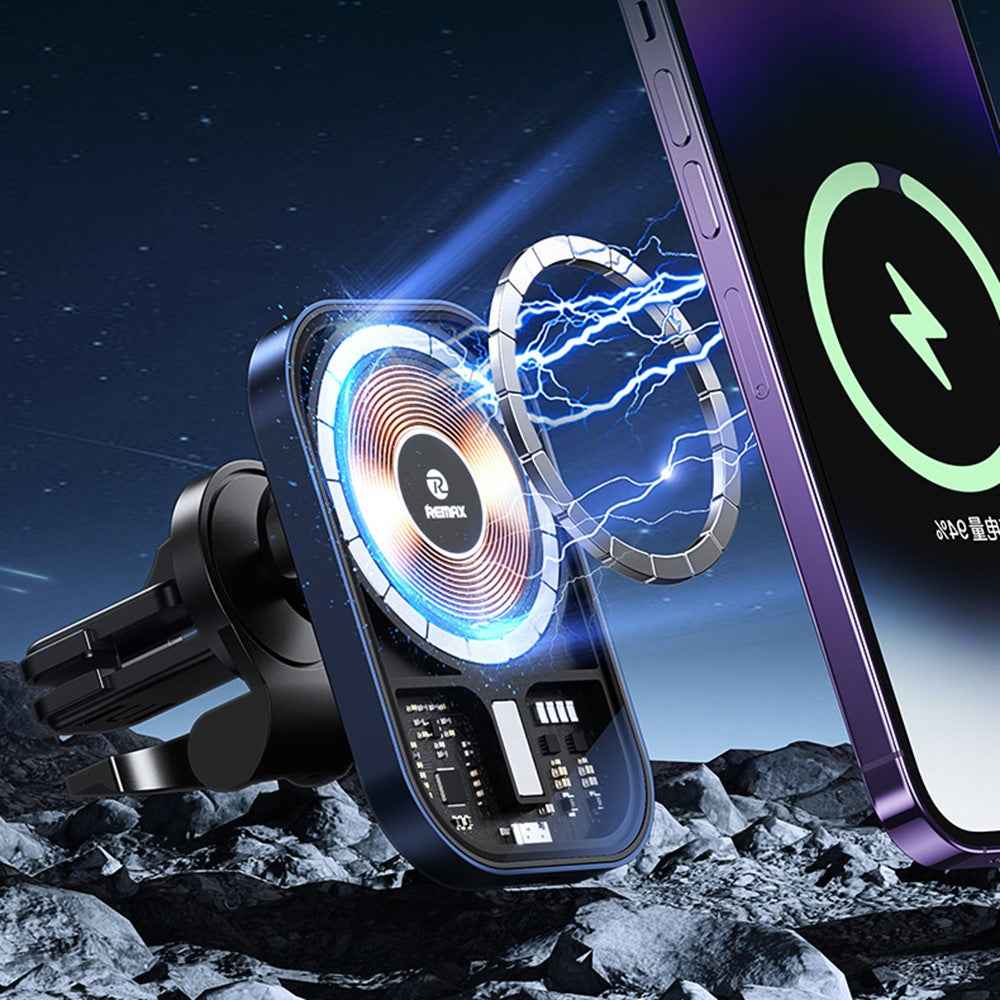 REMAX RM-C18 Car Air Vent Clip Mount 15W Fast Charging Transparent Wireless Charger Compatible with MagSafe