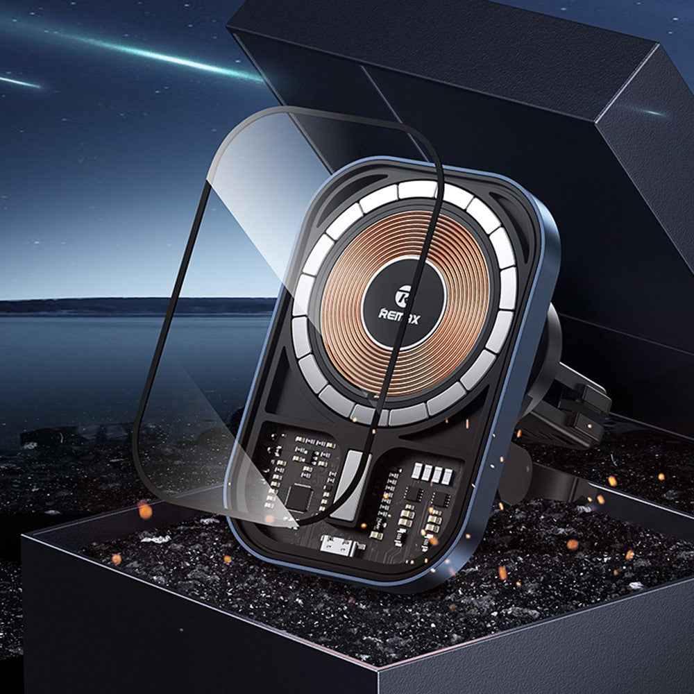 REMAX RM-C18 Car Air Vent Clip Mount 15W Fast Charging Transparent Wireless Charger Compatible with MagSafe