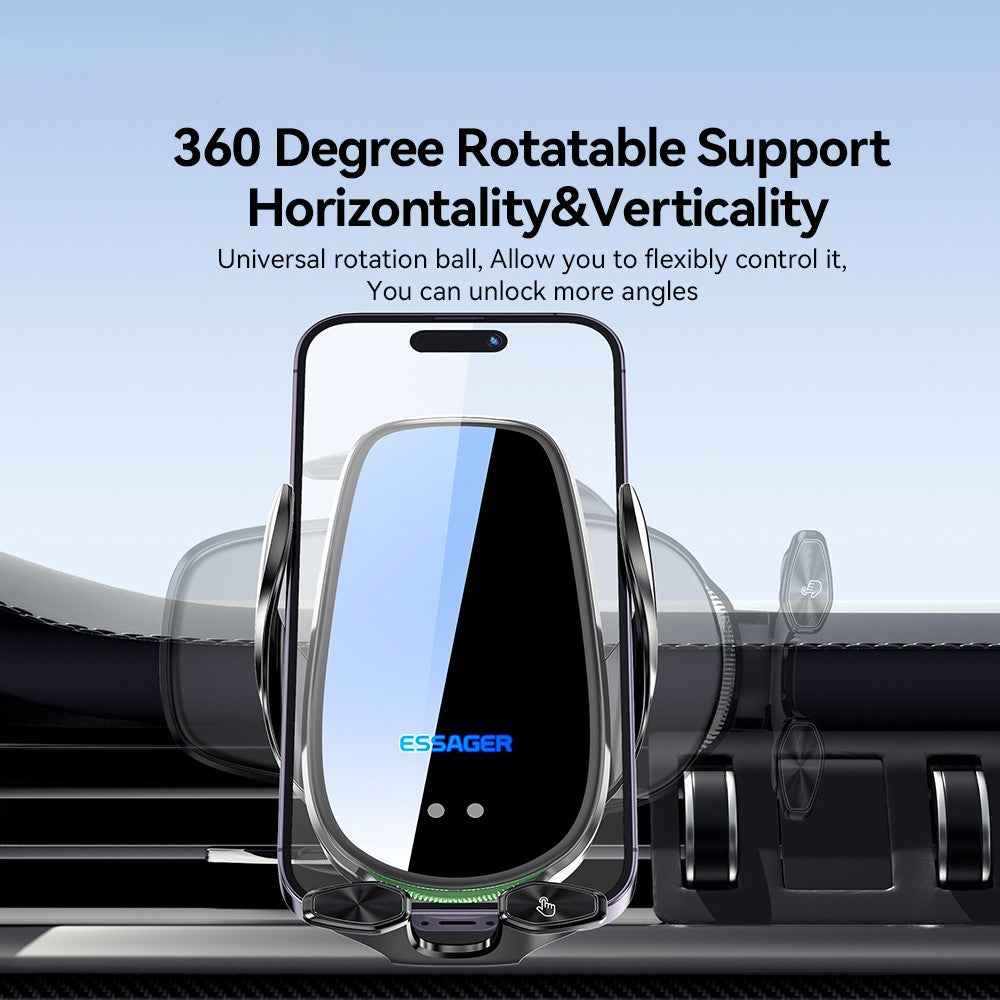 ESSAGER 15W Smart Car Wireless Charger Phone Mount Charger Air Vent Phone Holder for 4.5-6.7 inch Smart Phone