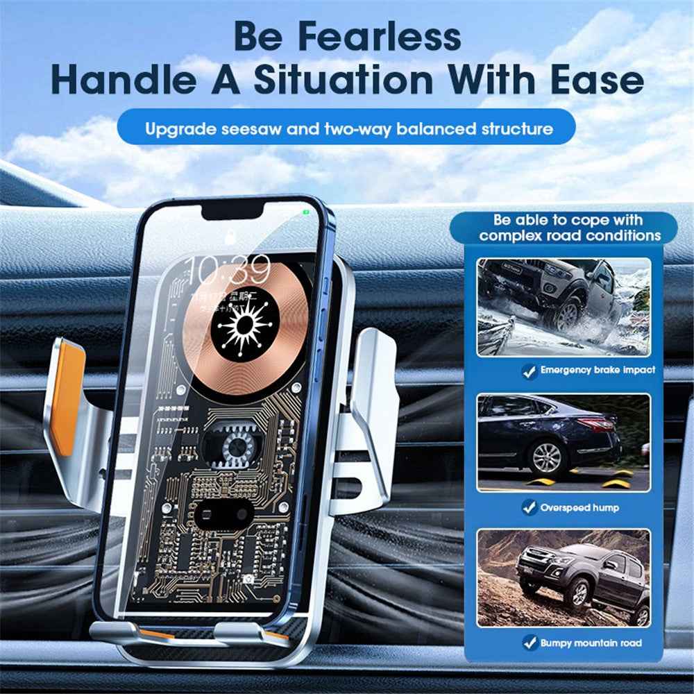 C10 Infrared Sensor Transparent Car Air Vent Wireless Charger 15W Fast Charger Phone Mount Holder for Car Navigation - Silver