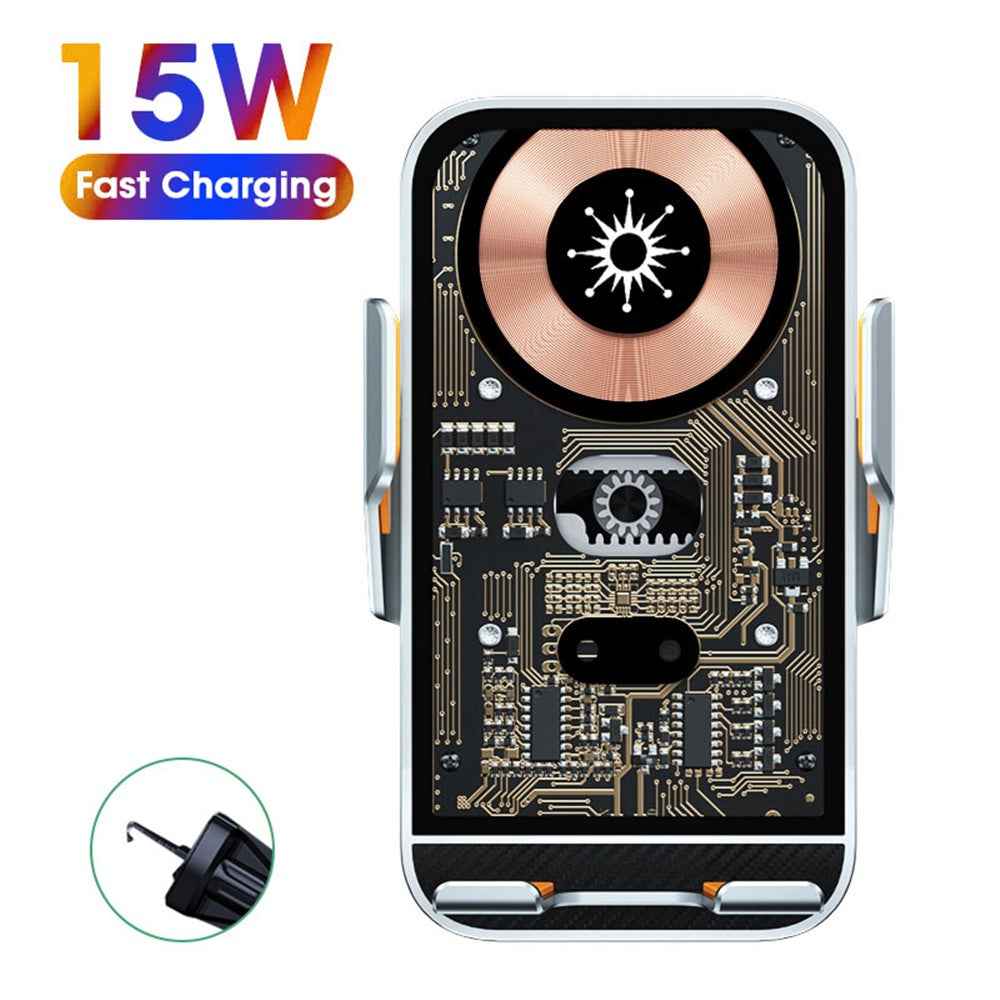 C10 Infrared Sensor Transparent Car Air Vent Wireless Charger 15W Fast Charger Phone Mount Holder for Car Navigation - Silver