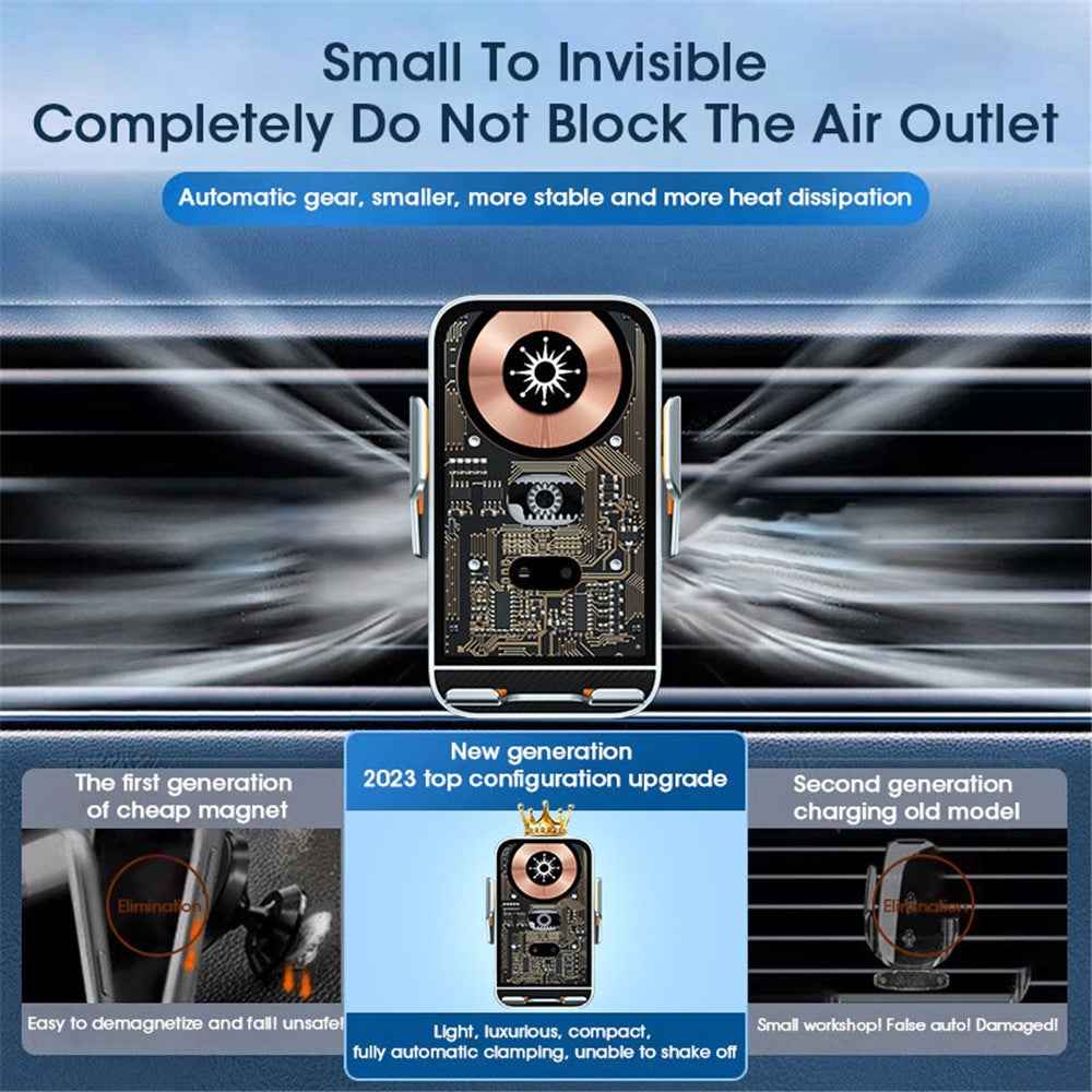C10 Infrared Sensor Transparent Car Air Vent Wireless Charger 15W Fast Charger Phone Mount Holder for Car Navigation - Blue