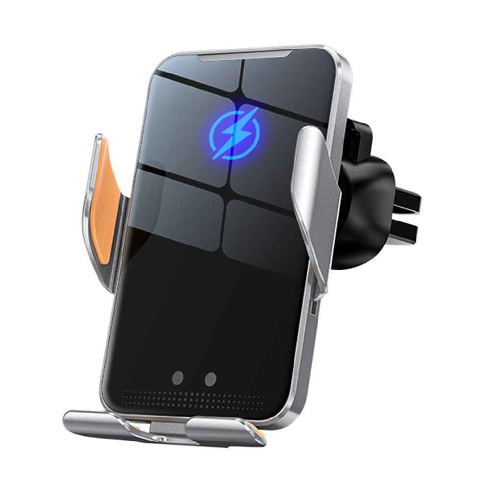 C9 Car Wireless Charger Phone Holder Infrared Auto-Clamping Metal Phone Mount Car Charger - Silver