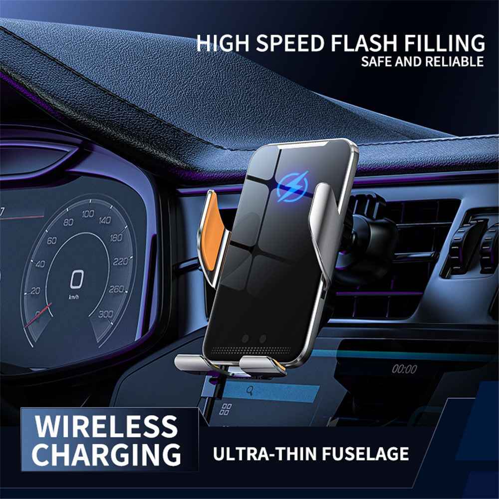 C9 Car Wireless Charger Phone Holder Infrared Auto-Clamping Metal Phone Mount Car Charger - Silver