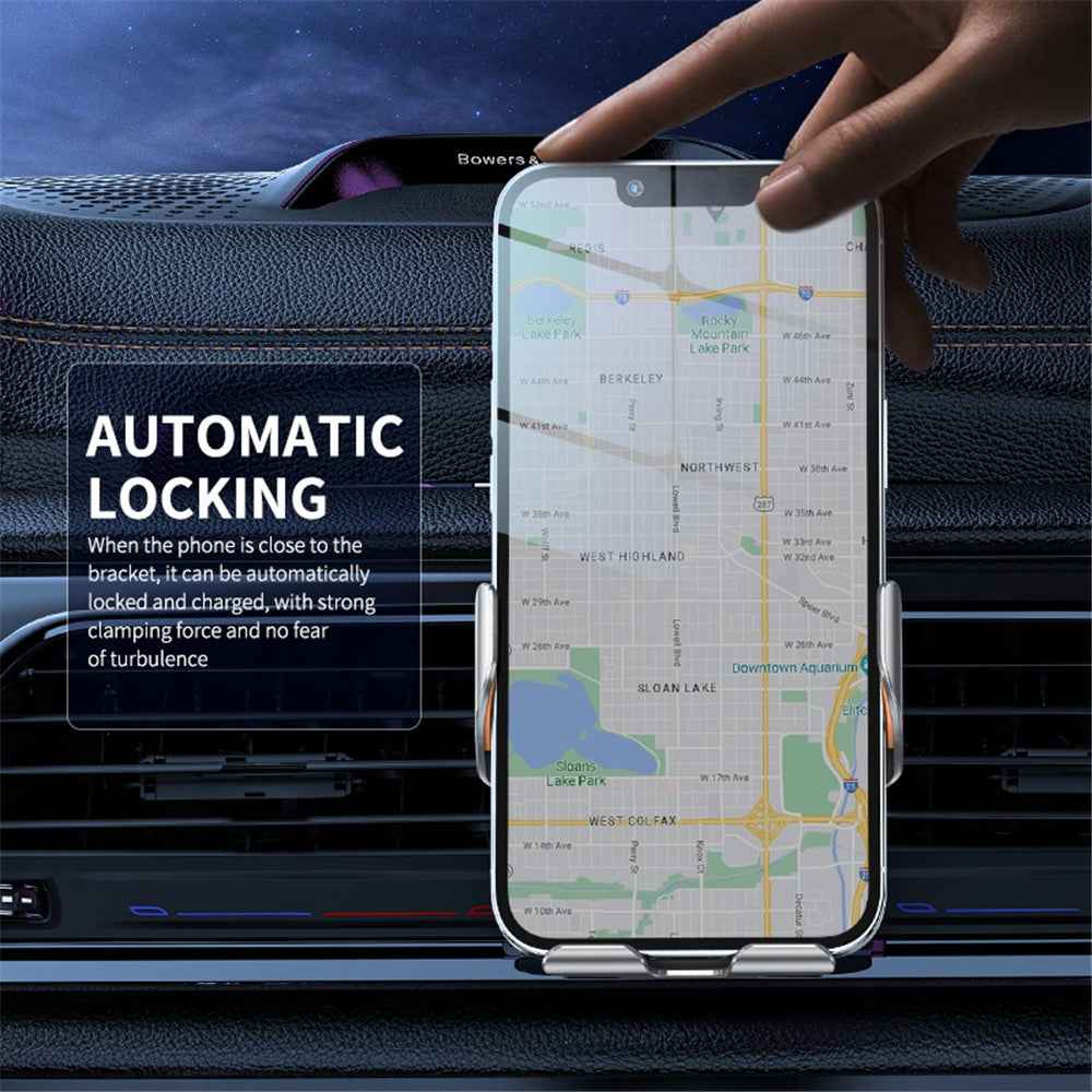 C9 Car Wireless Charger Phone Holder Infrared Auto-Clamping Metal Phone Mount Car Charger - Silver