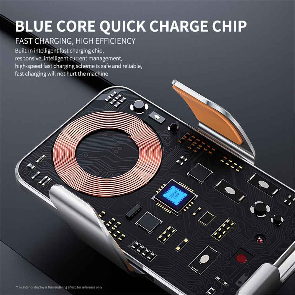 C9 Car Wireless Charger Phone Holder Infrared Auto-Clamping Metal Phone Mount Car Charger - Silver