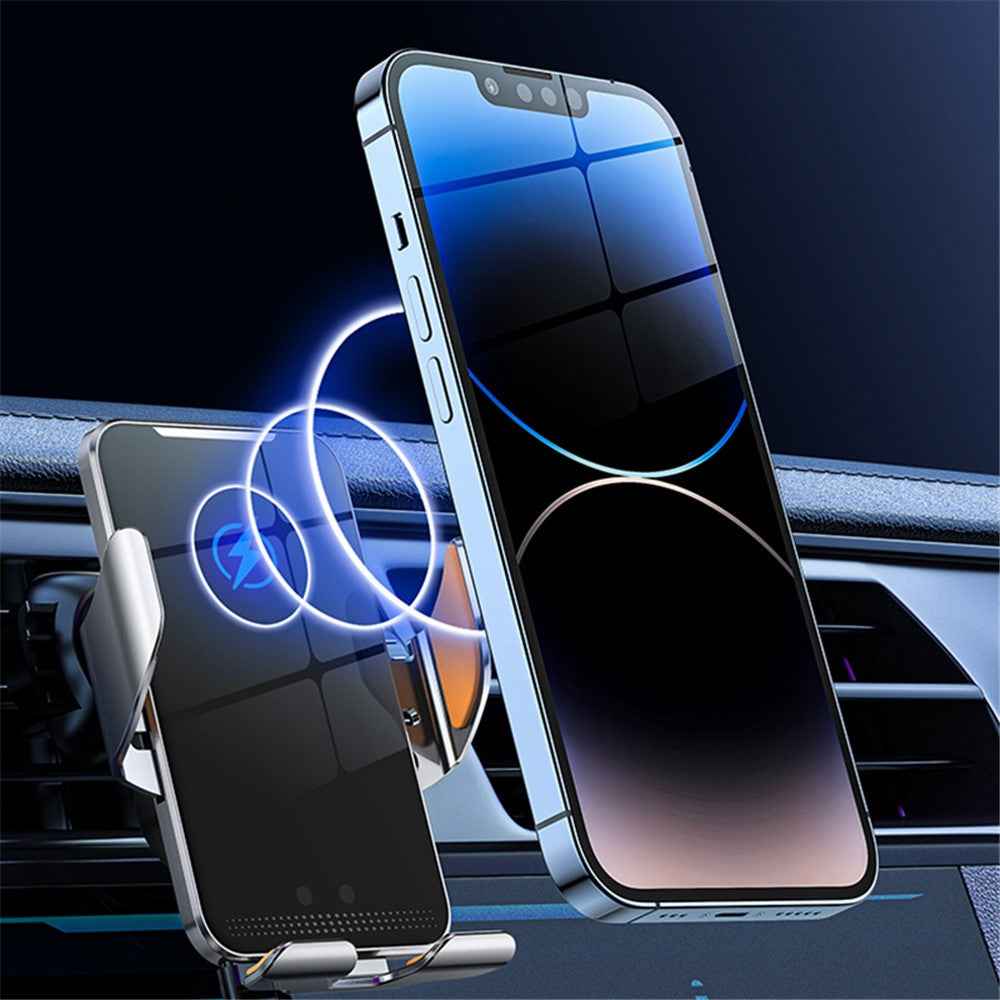 C9 Car Wireless Charger Phone Holder Infrared Auto-Clamping Metal Phone Mount Car Charger - Silver