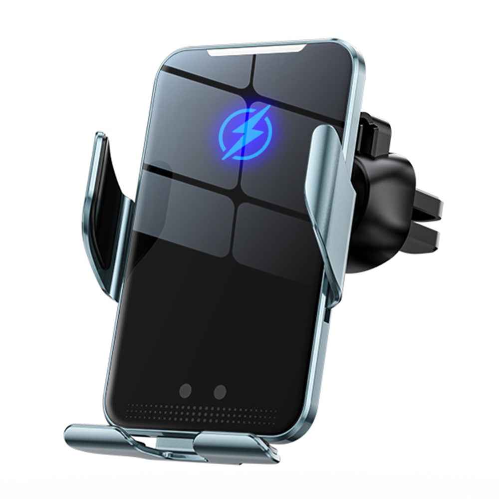 C9 Car Wireless Charger Phone Holder Infrared Auto-Clamping Metal Phone Mount Car Charger - Blue