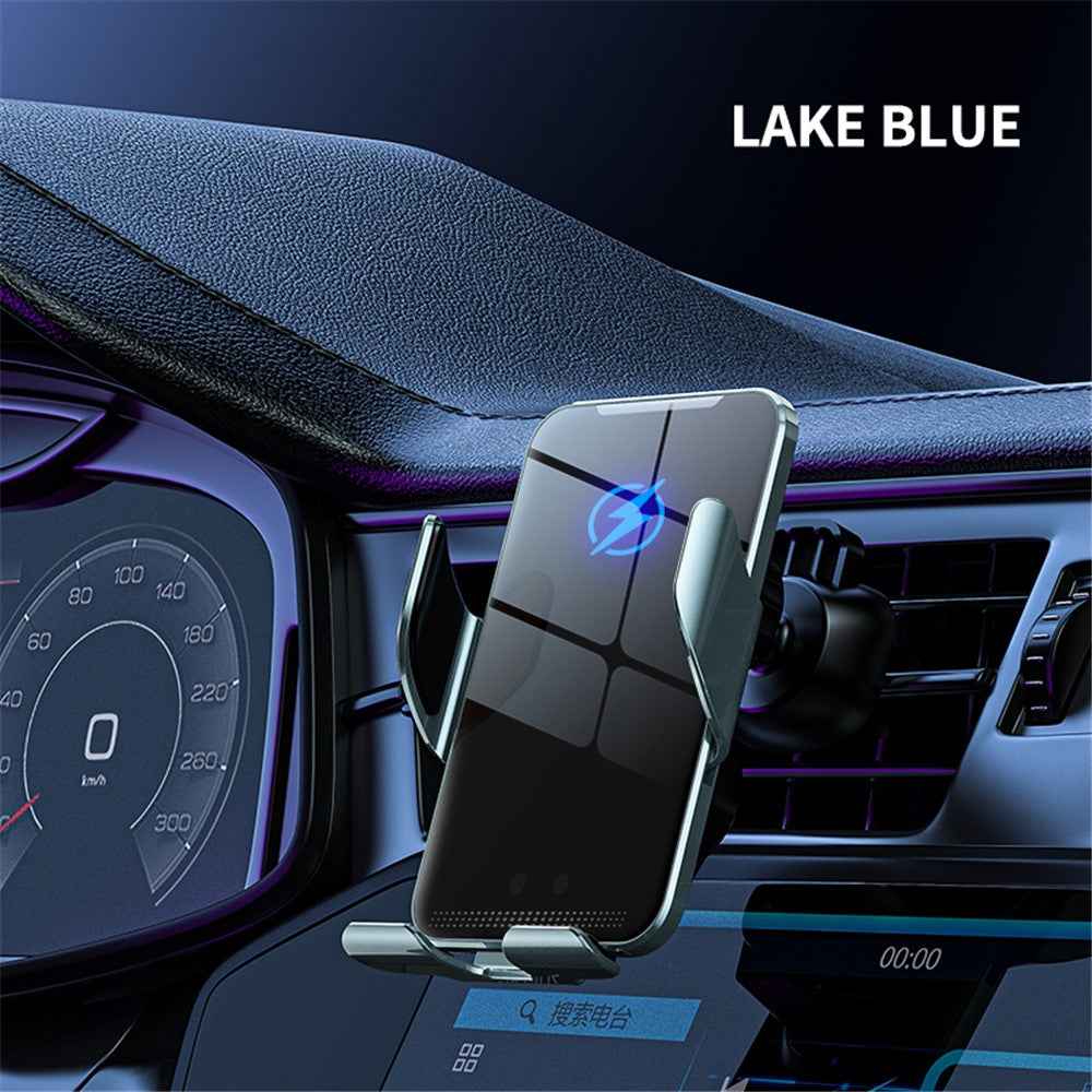 C9 Car Wireless Charger Phone Holder Infrared Auto-Clamping Metal Phone Mount Car Charger - Blue