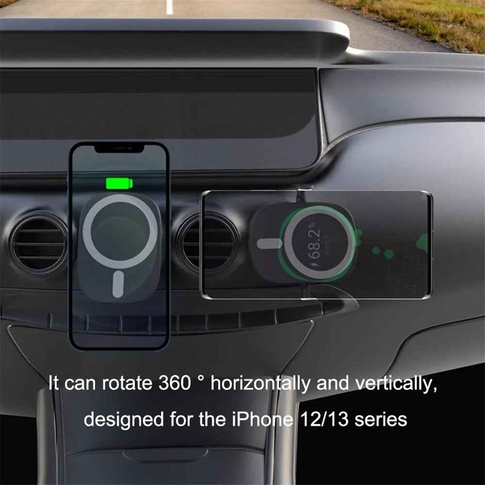 X13 15W Car Magnetic Wireless Charger 360-Degree Rotating Air Vent Cell Phone Mount Charger for iPhone 12-14 Series