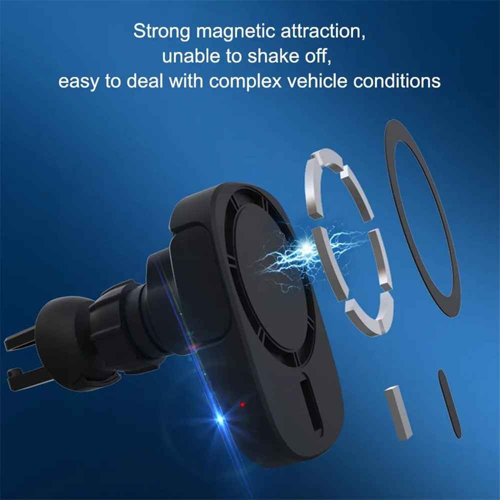 X13 15W Car Magnetic Wireless Charger 360-Degree Rotating Air Vent Cell Phone Mount Charger for iPhone 12-14 Series