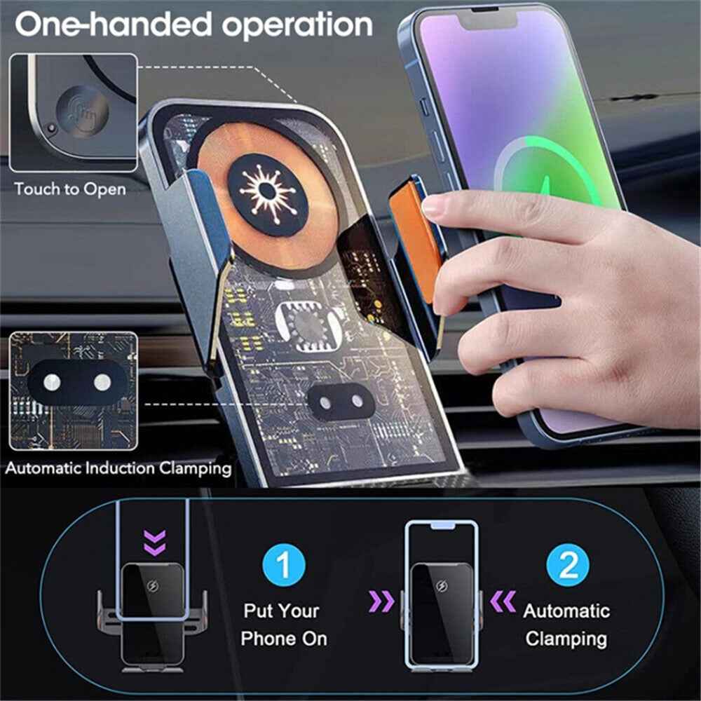 WEKOME WP-U204 15W Car Wireless Charger Intelligent Automatic Induction Air Vent Transparent Phone Holder