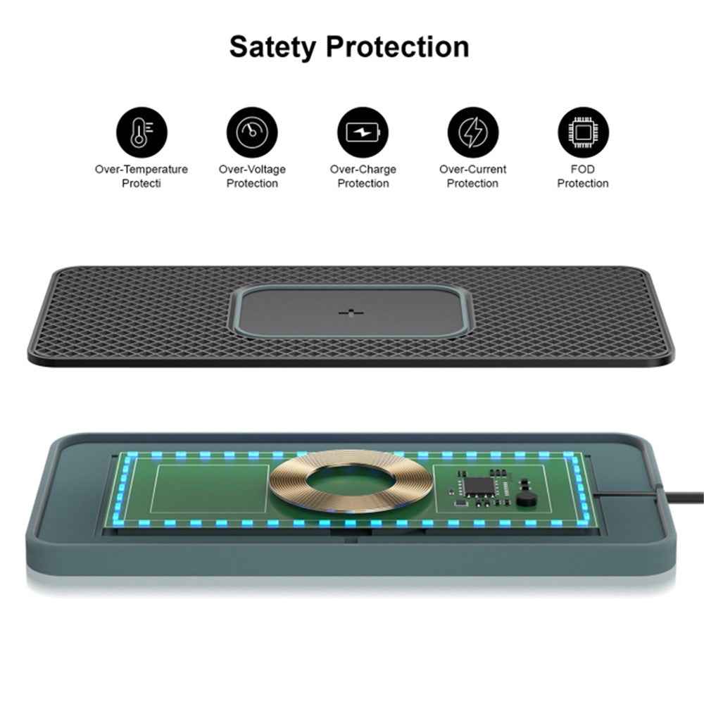 Car 15W Cellphone Wireless Charger Ambient Light Charging Pad Non-Slip Mat with 1m USB Cable