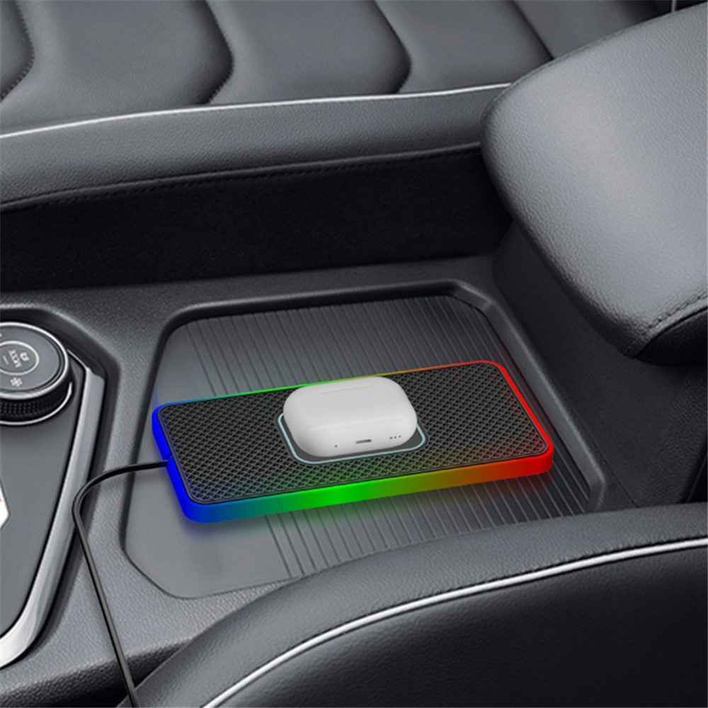 Car 15W Cellphone Wireless Charger Ambient Light Charging Pad Non-Slip Mat with 1m USB Cable