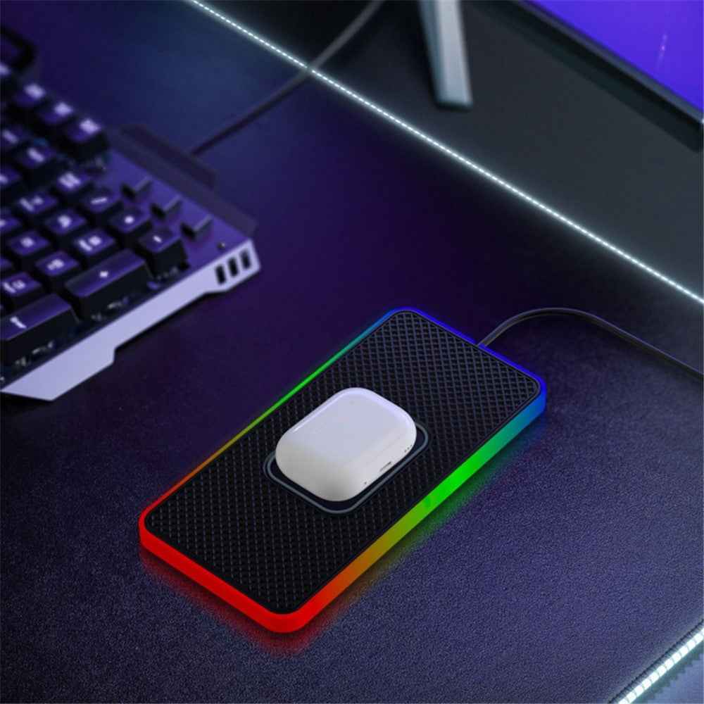 Car 15W Cellphone Wireless Charger Ambient Light Charging Pad Non-Slip Mat with 1m USB Cable