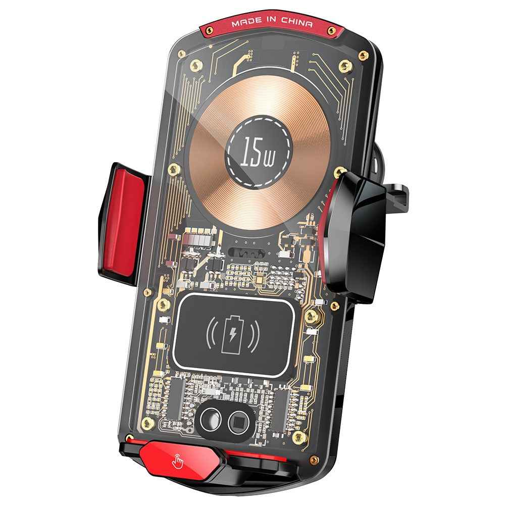 A6 15W Intelligent Magnetic Wireless Charger Phone Mount Automatic Clamping Car Phone Holder with RGB Dazzling Lights - Red