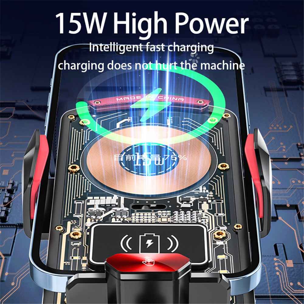 A6 15W Intelligent Magnetic Wireless Charger Phone Mount Automatic Clamping Car Phone Holder with RGB Dazzling Lights - Red
