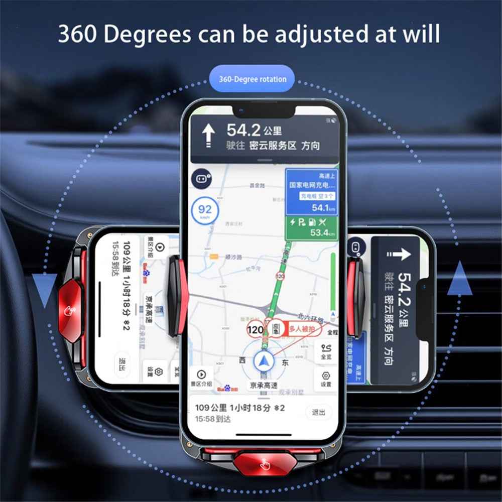 A6 15W Intelligent Magnetic Wireless Charger Phone Mount Automatic Clamping Car Phone Holder with RGB Dazzling Lights - Black
