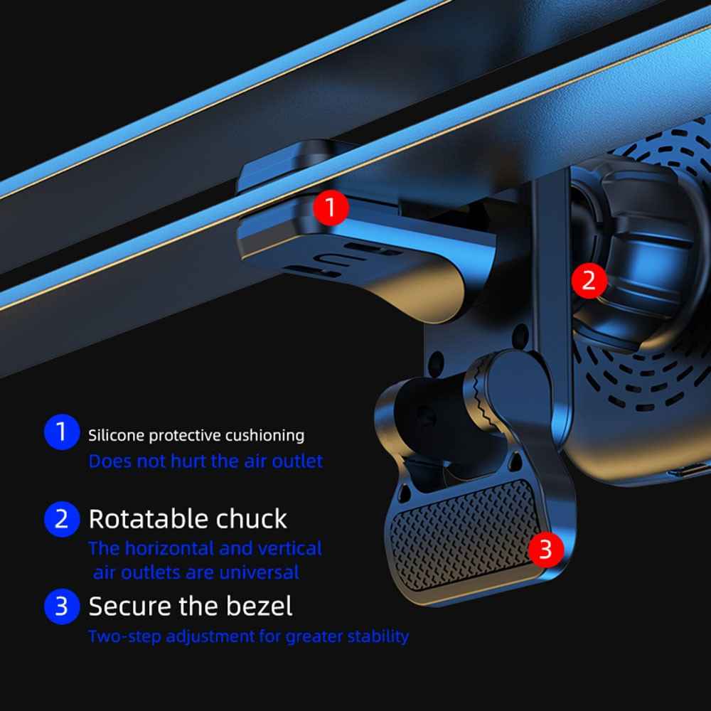 JJT-A92 Car Air Outlet Magnetic Wireless Charger 15W Charging Pad with RGB Light - Black