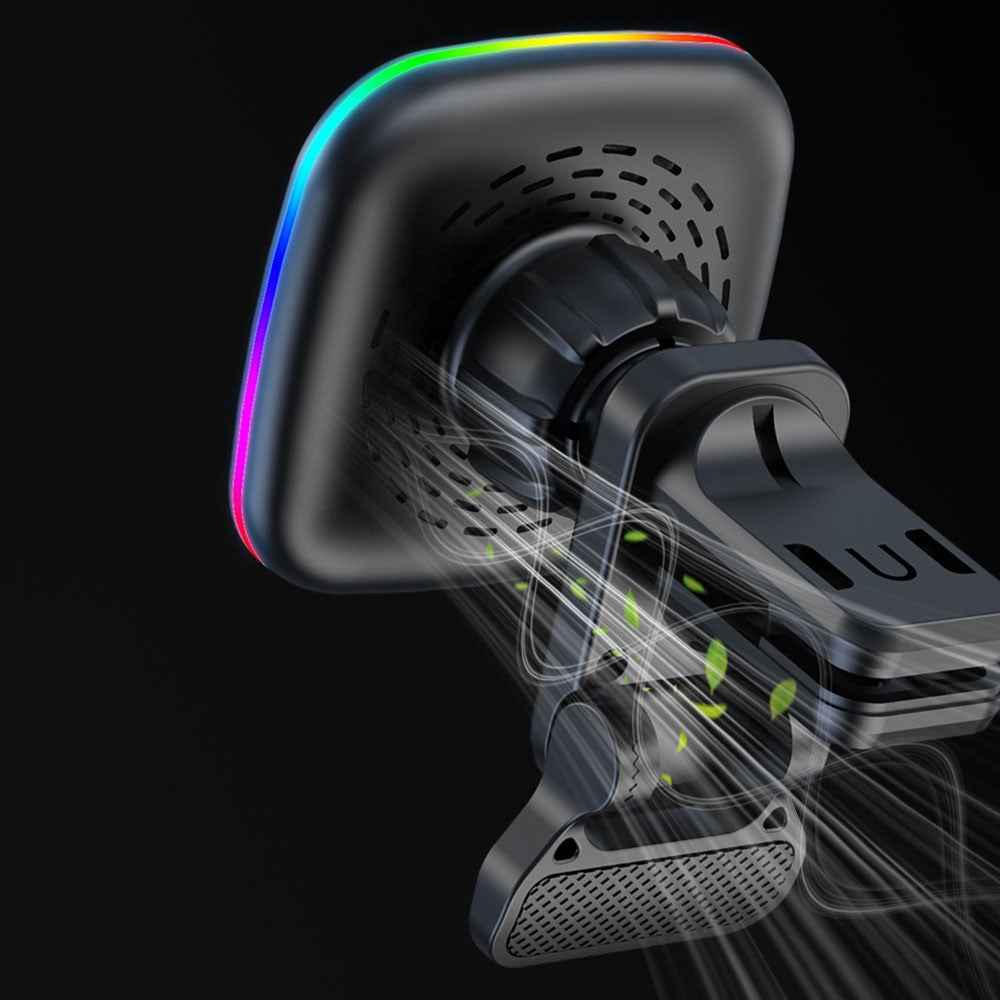JJT-A92 Car Air Outlet Magnetic Wireless Charger 15W Charging Pad with RGB Light - Black