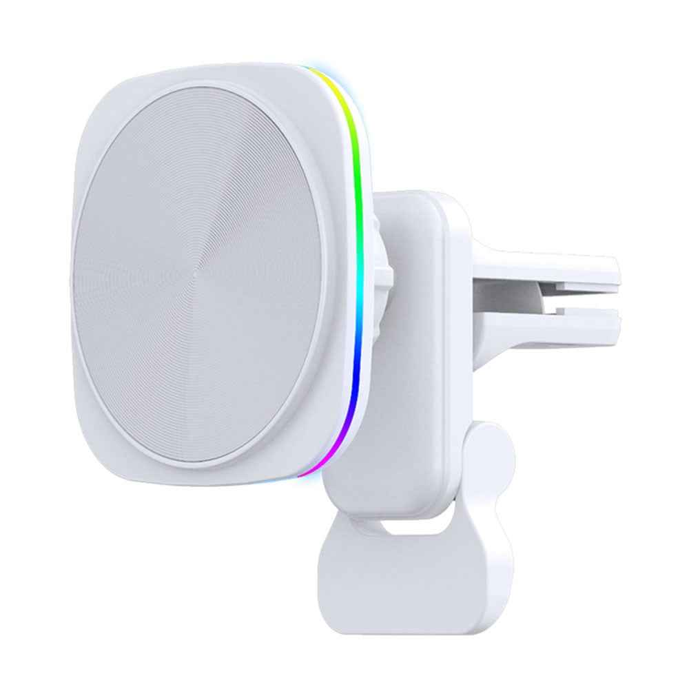JJT-A92 Car Air Outlet Magnetic Wireless Charger 15W Charging Pad with RGB Light - White