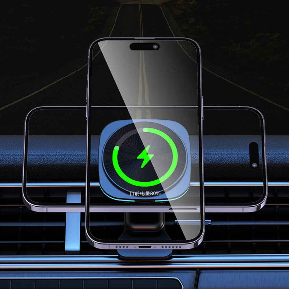 JJT-A92 Car Air Outlet Magnetic Wireless Charger 15W Charging Pad with RGB Light - White