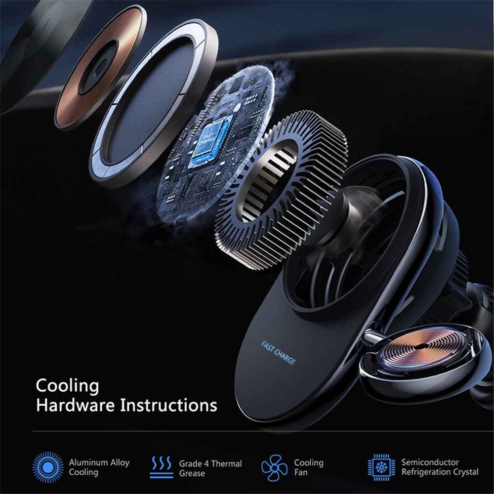 S17 Car Air Outlet Semiconductor Cooling Magnetic Wireless Charger for Apple Watch / iPhone 12-15
