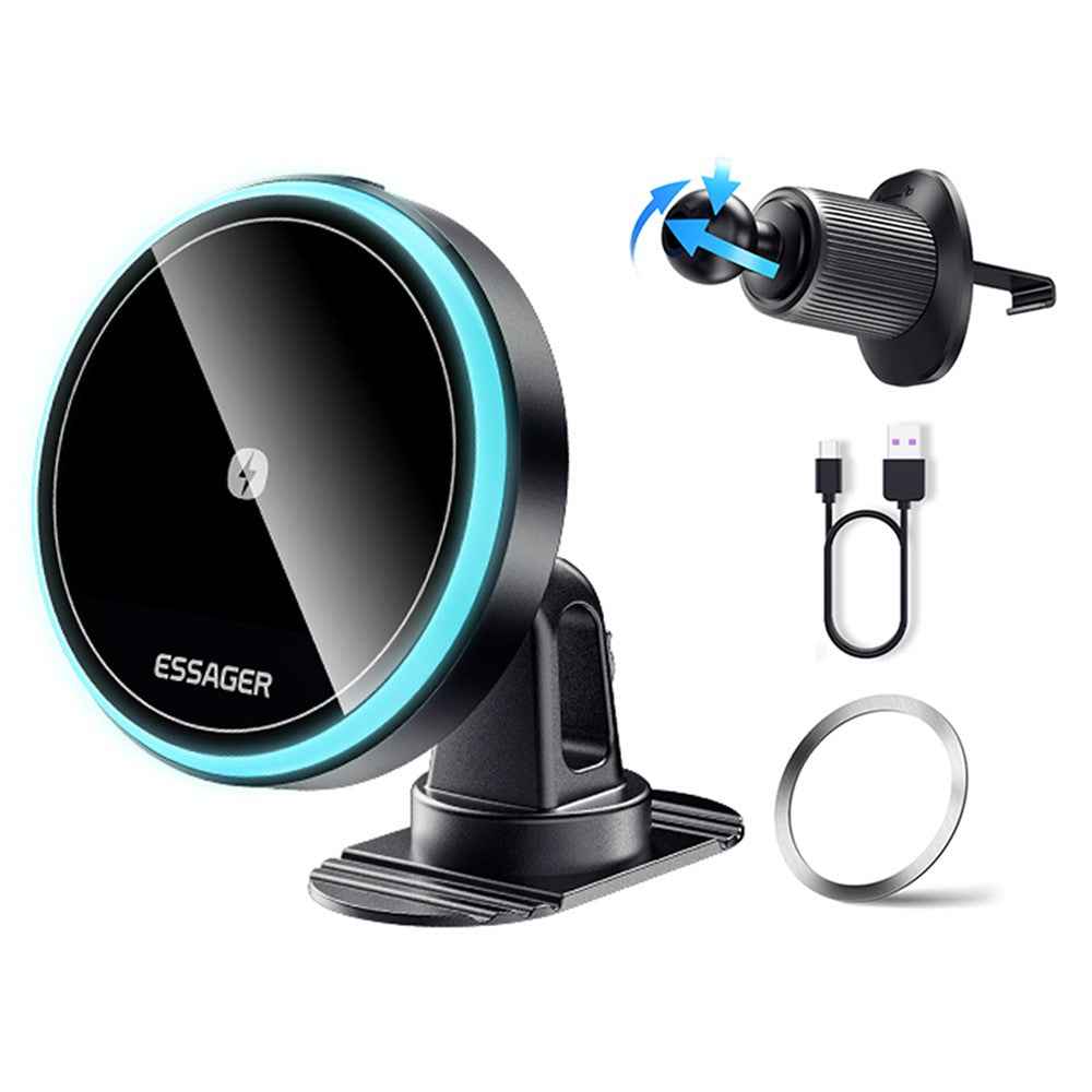 ESSAGER Car Air Outlet+Adhesive Car Mount Magnetic Wireless Charger Phone Bracket Holder