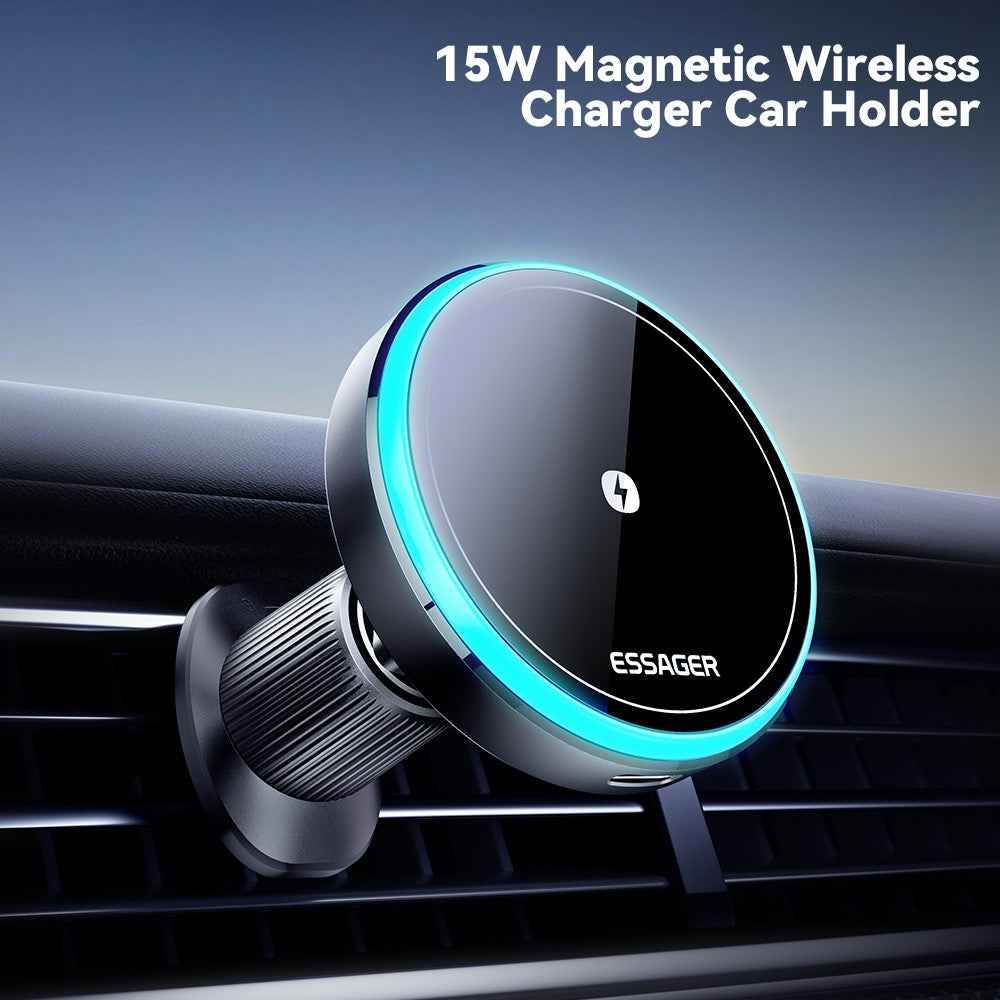 ESSAGER Car Air Outlet+Adhesive Car Mount Magnetic Wireless Charger Phone Bracket Holder