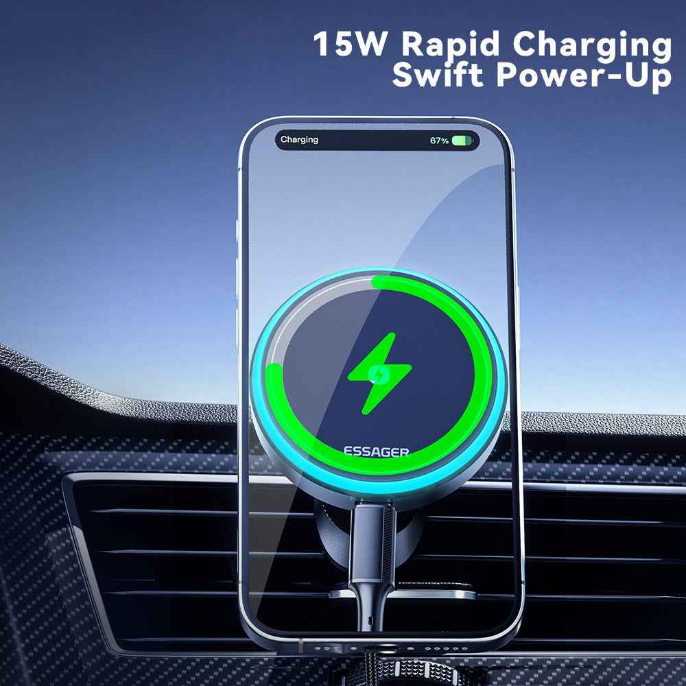 ESSAGER Car Air Outlet+Adhesive Car Mount Magnetic Wireless Charger Phone Bracket Holder