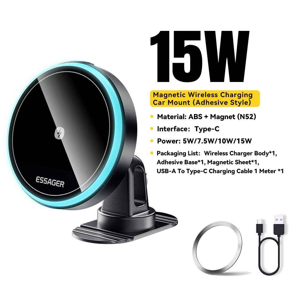 ESSAGER Magnetic Wireless Charger Car Mount Cell Phone Bracket Holder Charger - Self-Adhesive Type