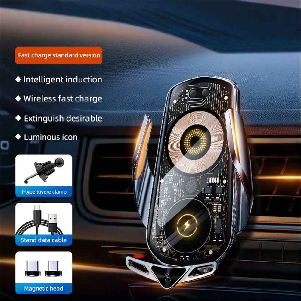 C19 Magnetic Phone Mount Car Air Vent Phone Holder Wireless Charger - Silver