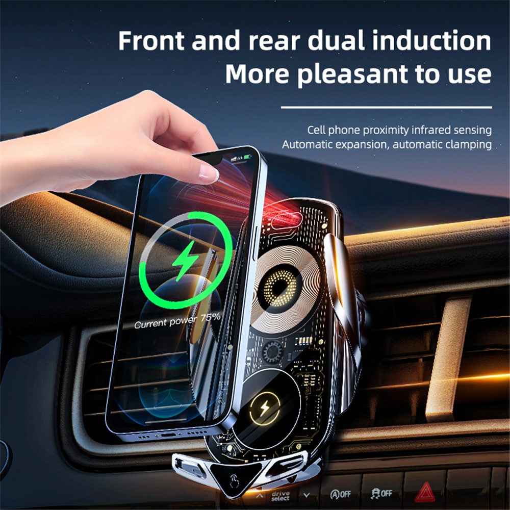 C19 Magnetic Phone Mount Car Air Vent Phone Holder Wireless Charger - Silver
