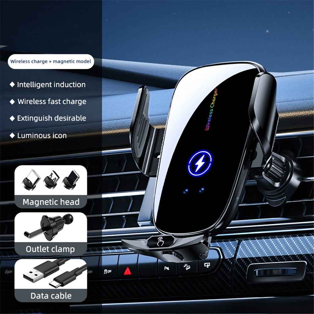 C6 Magnetic Wireless Car Charger Air Vent Car Phone Mount for 5.4-7.2 inch Phones - Black