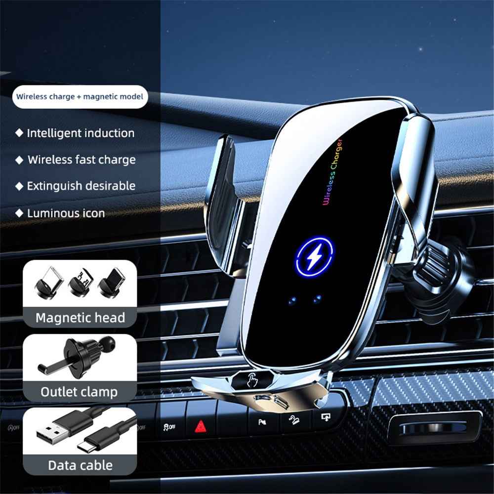C6 Magnetic Wireless Car Charger Air Vent Car Phone Mount for 5.4-7.2 inch Phones - Silver