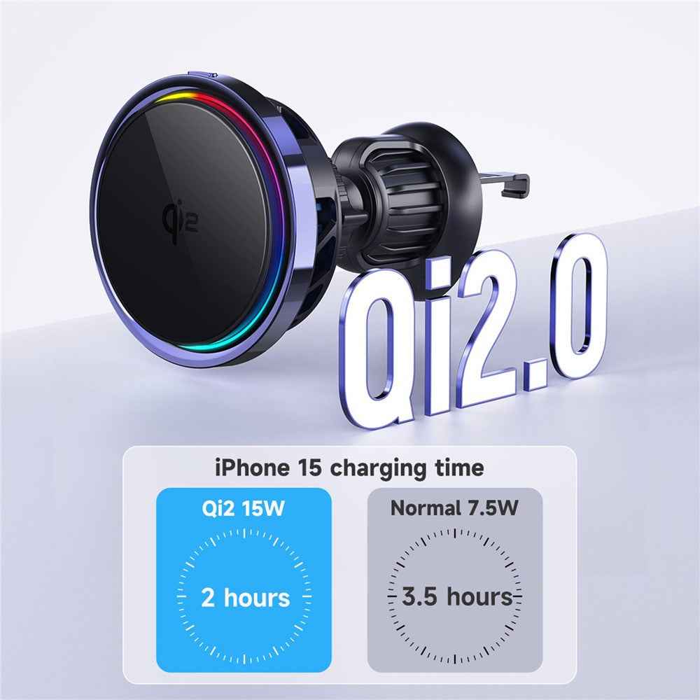 S23 Semiconductor Cooling Qi2 15W Car Air Outlet Phone Magnetic Wireless Charger, Tempered Glass Panel