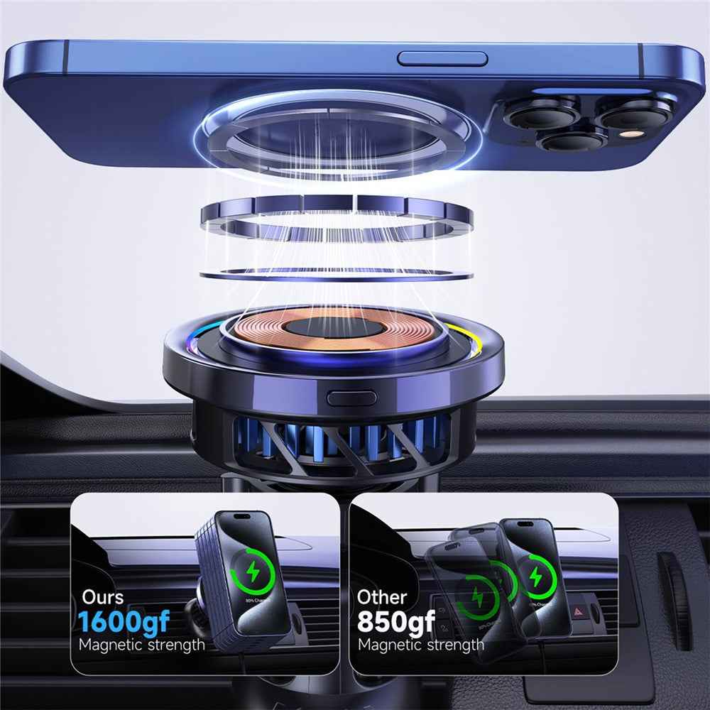 S23 Semiconductor Cooling Qi2 15W Car Air Outlet Phone Magnetic Wireless Charger, Tempered Glass Panel