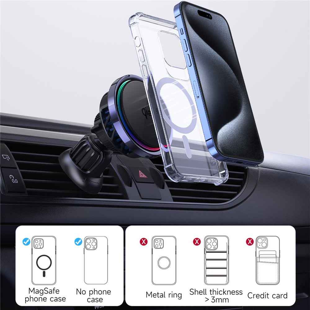S23 Semiconductor Cooling Qi2 15W Car Air Outlet Phone Magnetic Wireless Charger, Tempered Glass Panel