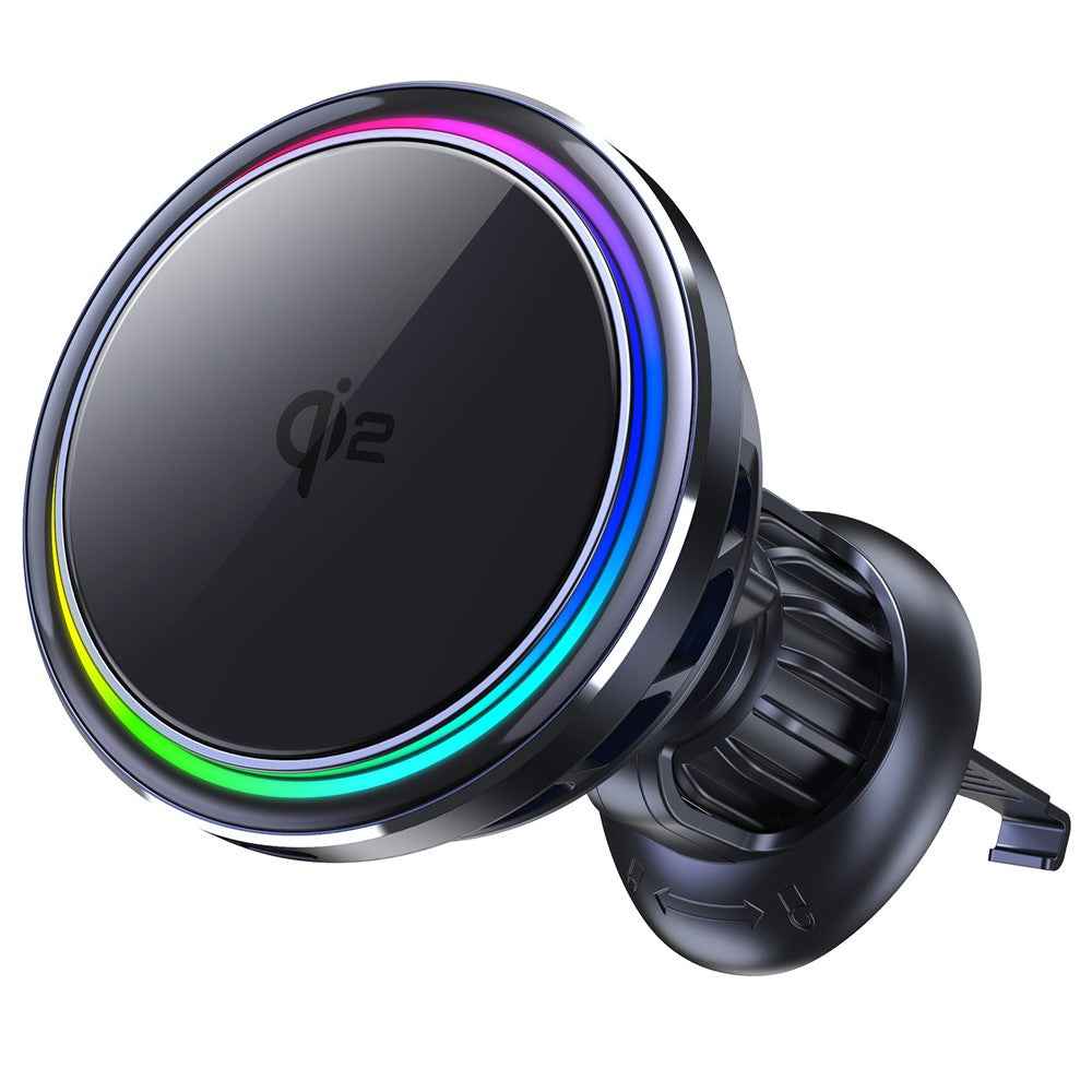S21 Qi2 15W Car Air Outlet Semiconductor Cooling Phone Wireless Charger, Aluminum Alloy Edge+Tempered Glass Panel