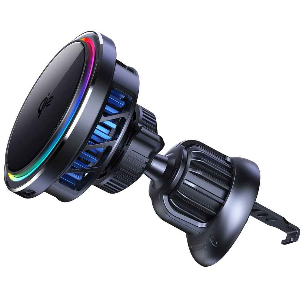 S21 Qi2 15W Car Air Outlet Semiconductor Cooling Phone Wireless Charger, Aluminum Alloy Edge+Tempered Glass Panel