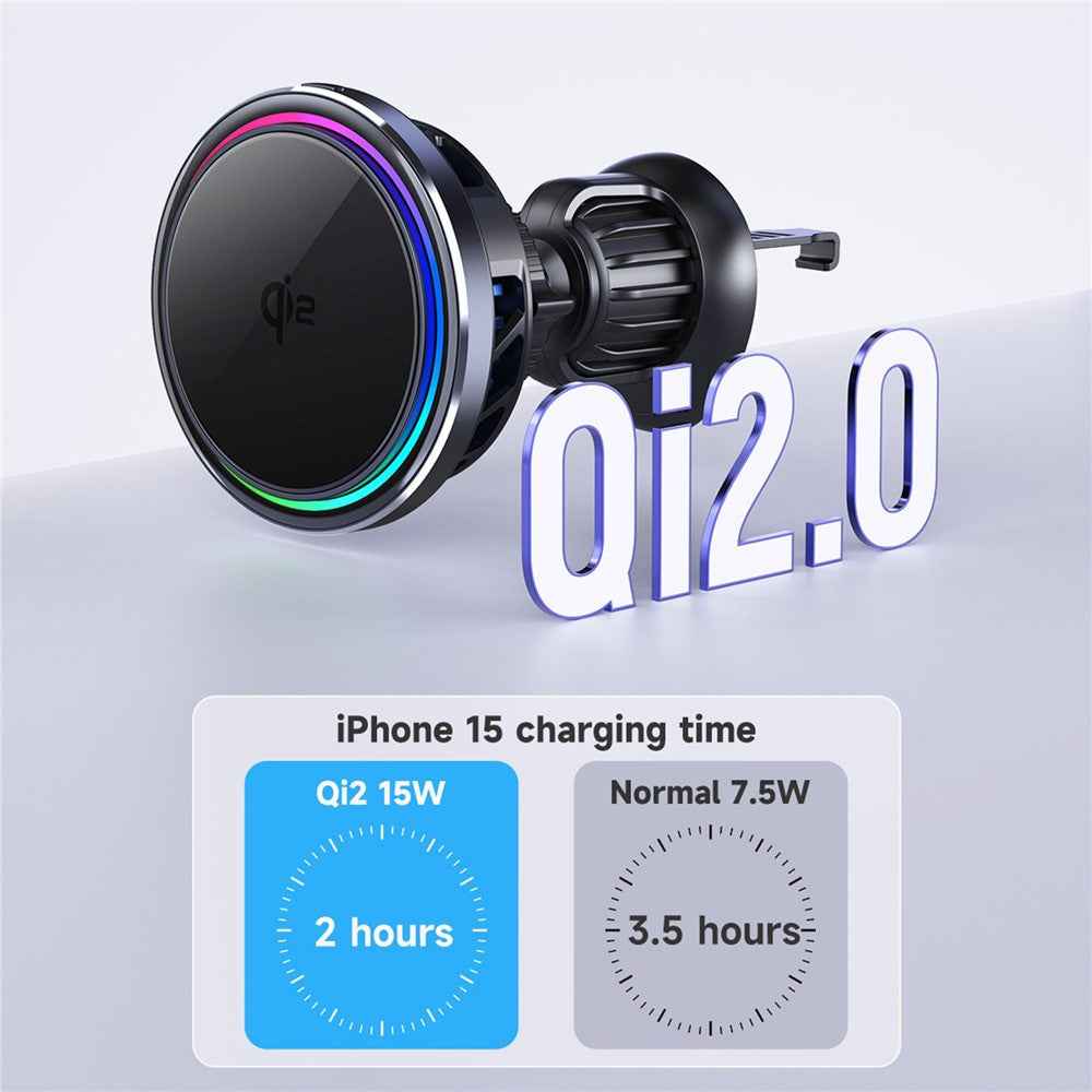 S21 Qi2 15W Car Air Outlet Semiconductor Cooling Phone Wireless Charger, Aluminum Alloy Edge+Tempered Glass Panel