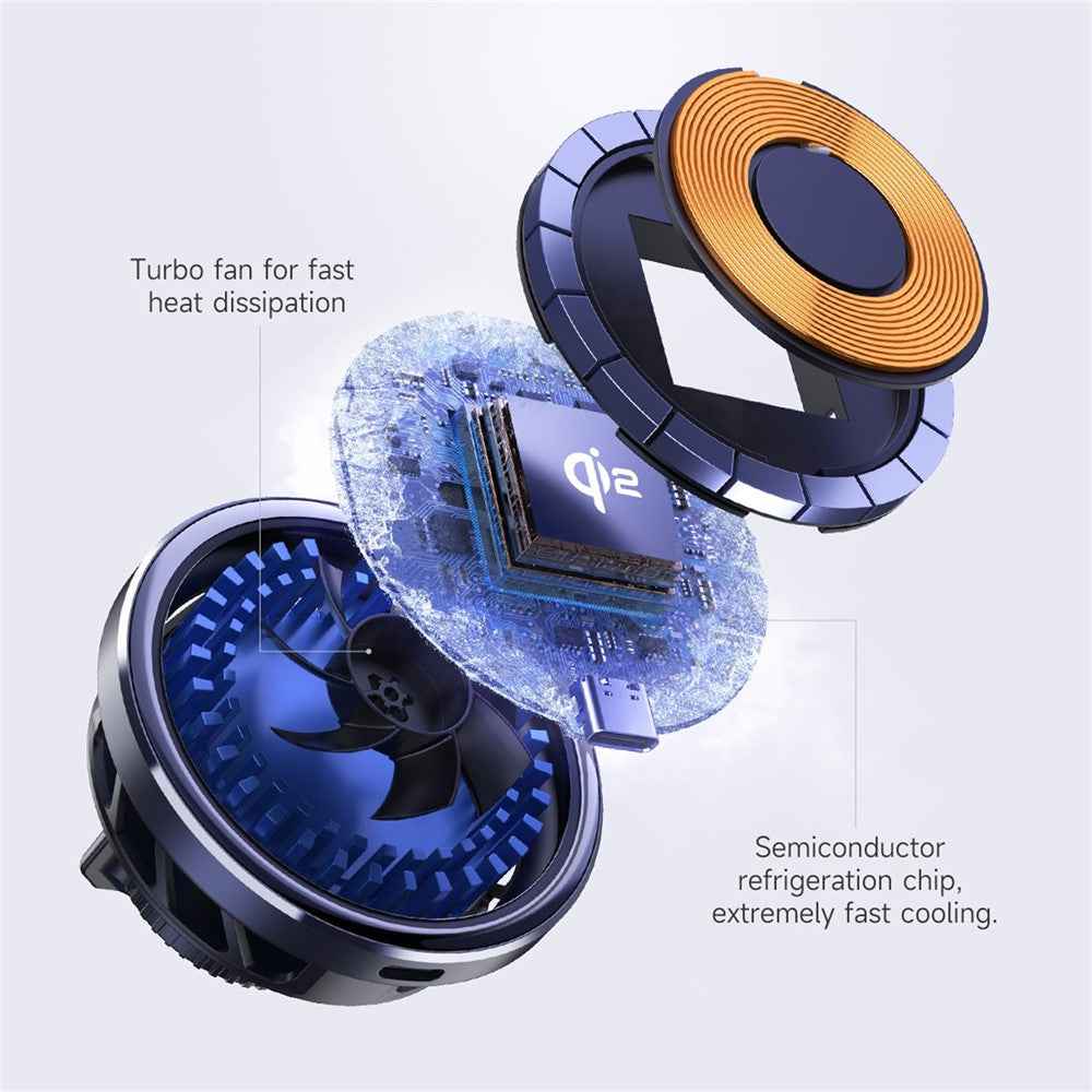 S21 Qi2 15W Car Air Outlet Semiconductor Cooling Phone Wireless Charger, Aluminum Alloy Edge+Tempered Glass Panel