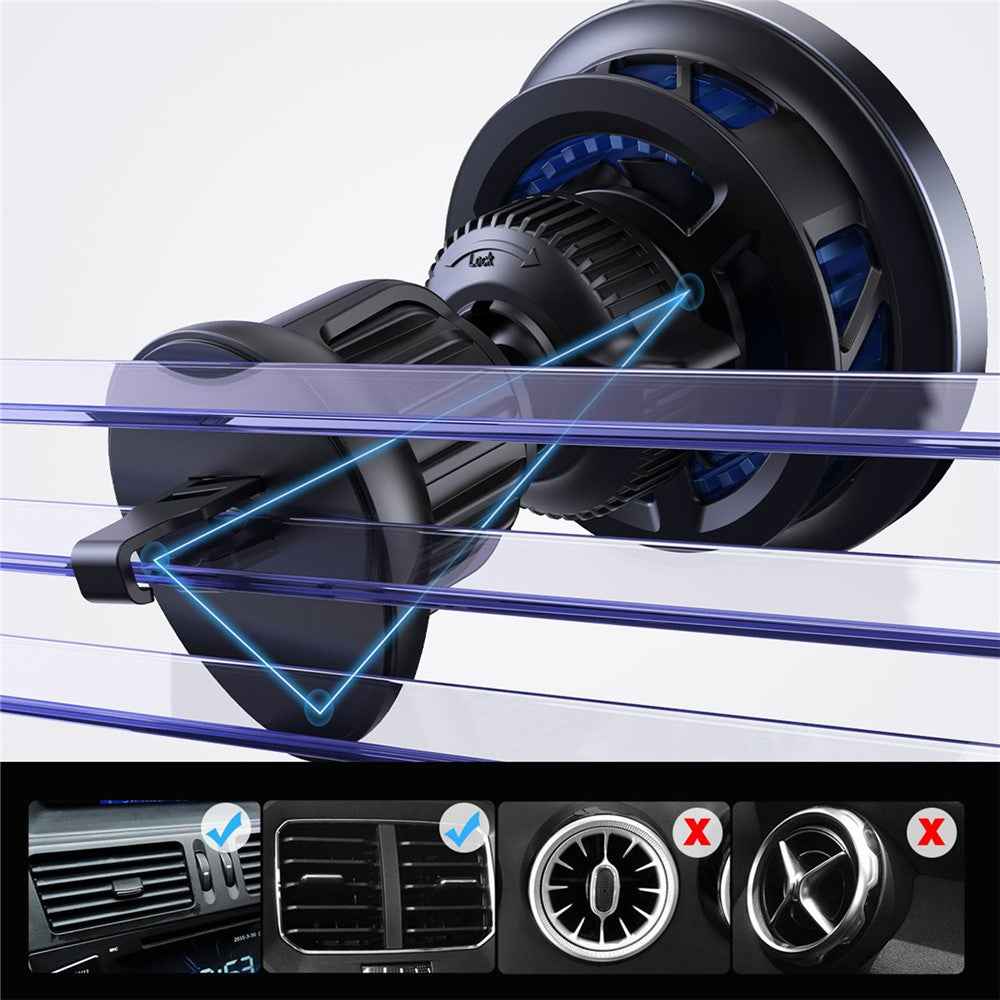 S21 Qi2 15W Car Air Outlet Semiconductor Cooling Phone Wireless Charger, Aluminum Alloy Edge+Tempered Glass Panel
